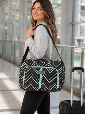 Magellan Outdoors Black & White Chevron Travel Carry On/Crossbody with Mint Trim